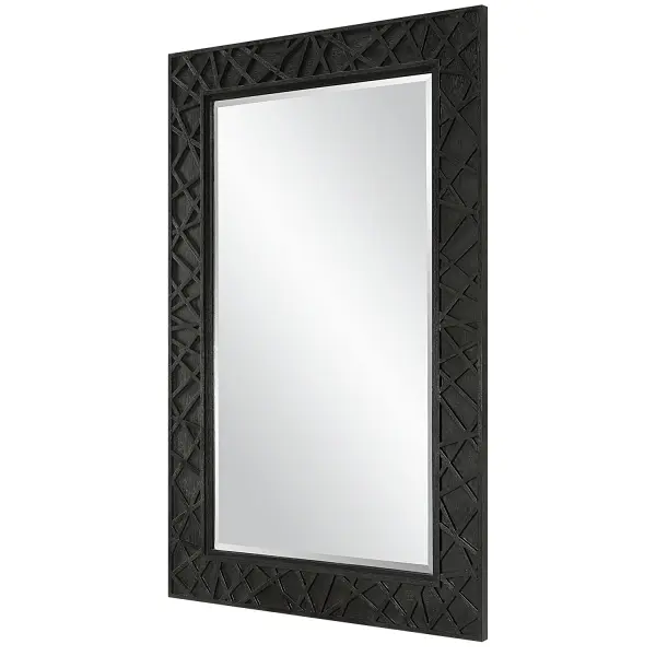 Sure To Make A Statement In Any Space, This Oversized Mirror Sports A Wood Frame With Raised Geometric Details, Finished In A Satin Black. Mirror Has A Generous 1 1/4" Bevel And May Be Hung Horizontal Or Vertical. Collection: Everest Designer: John Kowalski Finish: Satin Black Width: 45.00" Height: 70.00" Length: 1.37" Weight: 72.00 lb Extension from Wall: 1.37" Material: Rubber Wood, Glass, Mdf Country of Origin: China Safety Rating: Indoor Only