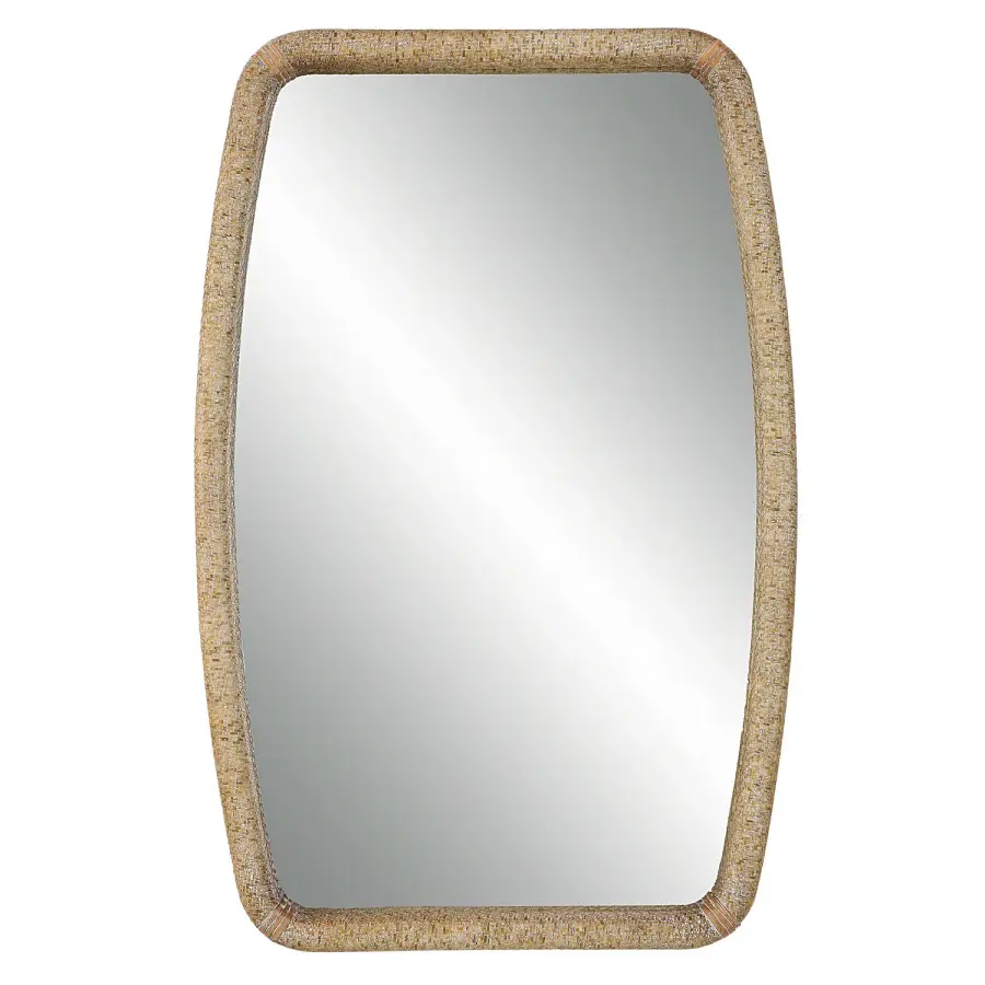 Tiki Wooden Frame Woven Rattan Mirror
