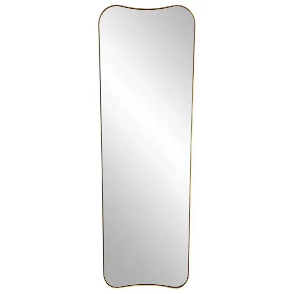 This Oversized Mirror Features A Sophisticated Stainless Steel Frame Finished In A Rich Antique Brass. The Curved Silhouette Adds A Contemporary Feel To This Piece. Collection: Belvoir Finish: Antique Brass Width: 26.00" Height: 76.00" Length: 1.13" Weight: 57.00 lb Extension from Wall: 1.13" Material: Stainless Steel, Mdf, Glass Country of Origin: China Safety Rating: Indoor Only