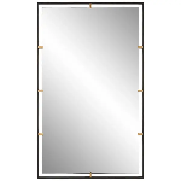 This Mirror Displays A 3-dimensional Design With An Outer Iron Frame Finished In Aged Bronze, Surrounding A Floating Mirror Held By Warm Gold Clips. May Be Hung Horizontal Or Vertical. Collection: Egon Designer: Grace Feyock Finish: Aged Bronze Width: 29.88" Height: 50.00" Length: 1.63" Weight: 55.00 lb Extension from Wall: 1.63" Material: Iron, Mdf, Glass Country of Origin: Vietnam Safety Rating: Indoor Only