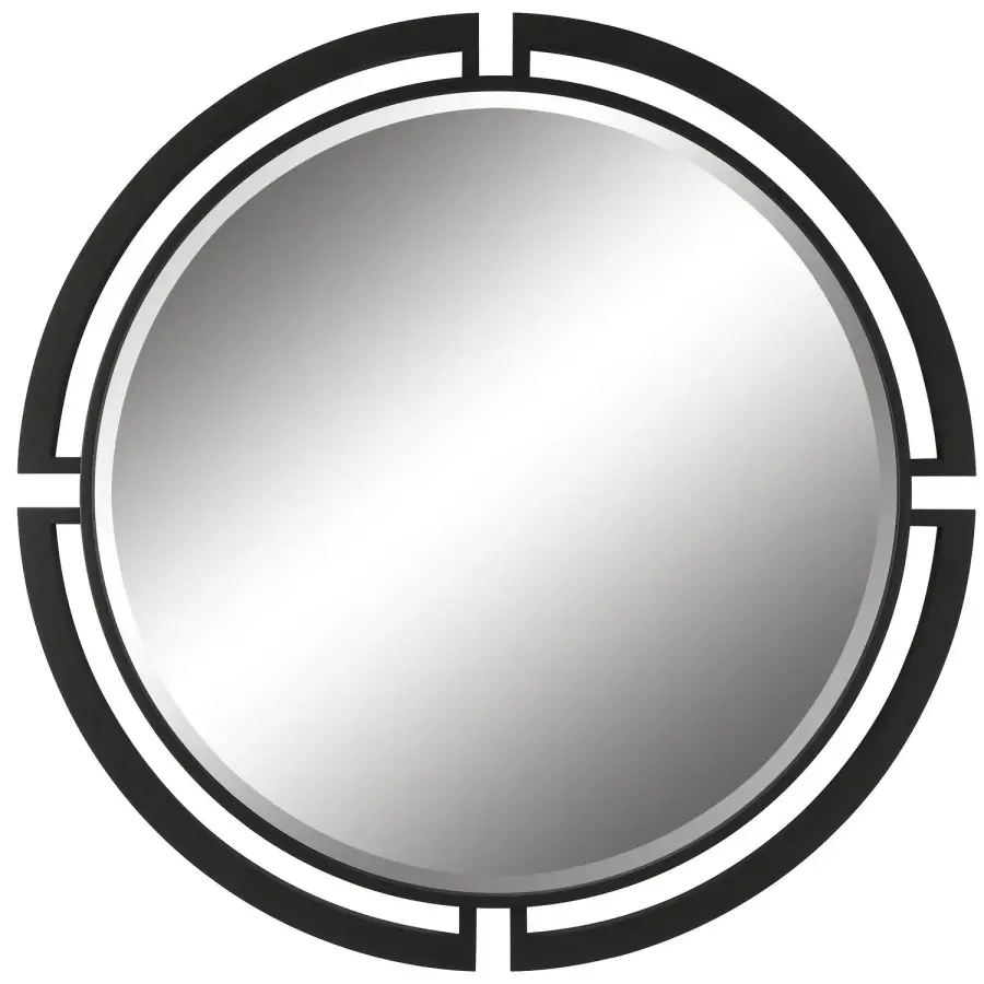 Quadrant Round Mirror in Satin Black