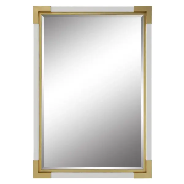Showcasing An Elevated Traditional Look, This Mirror Features A White Faux Shagreen Wrapped Frame With Coordinating Gold Leaf Corner Caps And An Iron Inner Liner. Mirror Has A Generous 1 1/4" Bevel. May Be Hung Horizontal Or Vertical. Collection: Malik Designer: Grace Feyock Finish: Gold Leaf Width: 26.25" Height: 38.13" Length: 1.88" Weight: 22.00 lb Extension from Wall: 1.88" Material: Iron, Mdf, Mirror, Shagreen Country of Origin: China Safety Rating: Indoor Only
