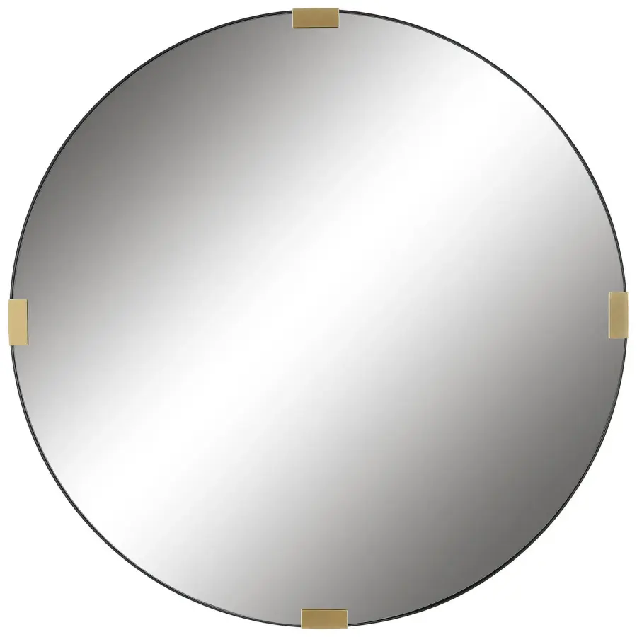 Clip Round Mirror in Satin Black with Gold Leaf Accents