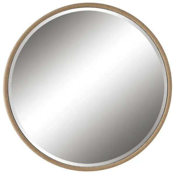 The Ranchero Round Mirror Adds Rustic Flair With A Black Iron Frame Featuring A Rounded Profile Wrapped In Natural Braided Rope. Mirror Has A 1 1/4" Bevel. Collection: Ranchero Designer: Grace Feyock Finish: Black Iron Width: 42.50" Height: 42.50" Length: 2.13" Weight: 28.00 lb Extension from Wall: 2.13" Material: Iron, Mdf, Mirror, Rope Country of Origin: China Safety Rating: Indoor Only