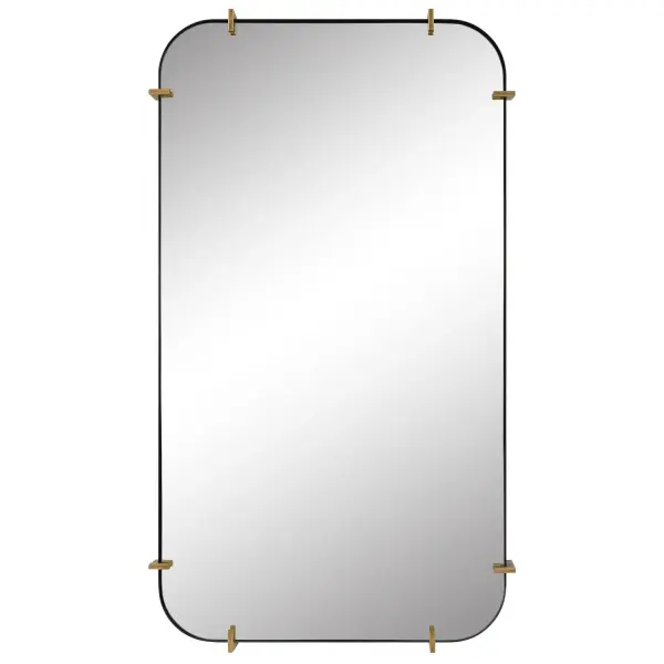 The Pali Mirror Successfully Pairs Contemporary And Industrial Styles With A Black Iron Strap Frame Accented By Lightly Antiqued Brushed Gold Details, Surrounding A Floating Polished Edge Mirror. May Be Hung Horizontal Or Vertical. Collection: Pali Designer: Grace Feyock Finish: Black Iron Width: 27.13" Height: 47.50" Length: 2.50" Weight: 28.00 lb Extension from Wall: 2.50" Material: Mdf, Mirror, Iron Country of Origin: Vietnam Safety Rating: Indoor Only