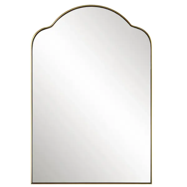 The Sidney Arch Showcases A Gracefully Curved Silhouette With A Plated Brushed Brass Finish Over A Stainless Steel Frame, Surrounding A Floating Polished Edge Mirror. Collection: Sidney Finish: Brushed Brass Width: 20.00" Height: 30.00" Length: 1.13" Weight: 15.00 lb Extension from Wall: 1.13" Material: Stainless Steel, Mdf, Glass Country of Origin: Vietnam Safety Rating: Indoor Only