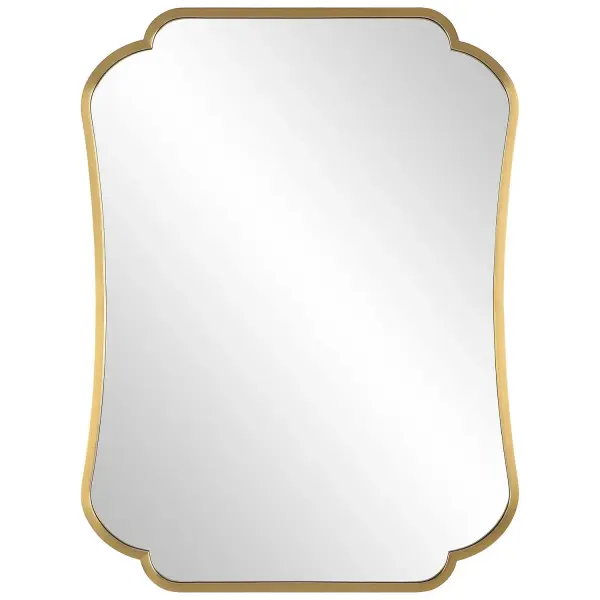 The Athena Mirror Offers An Update To A Traditional Look Featuring A Petite Stainless Steel Frame With Elegantly Curved Details Finished In A Plated Brushed Brass. May Be Hung Horizontal Or Vertical. Collection: Athena Designer: Jim Parsons Finish: Brushed Brass Width: 24.00" Height: 32.00" Length: 1.00" Weight: 18.40 lb Extension from Wall: 1.00" Material: Stainless Steel, Mirror, Mdf Country of Origin: China Safety Rating: Indoor Only