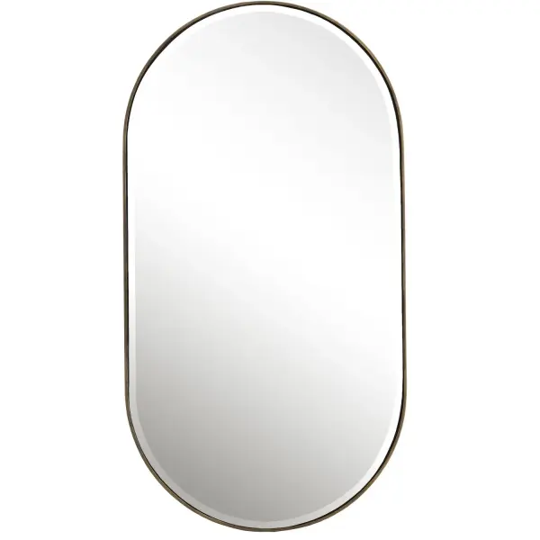 The Lago Oval Features A Petite Iron Frame Surrounding The Bevel Mirror With A Deep Edge That Shows Off The Antiqued Golden Bronze Finish. Mirror Has A Generous 1" Bevel. Collection: Lago Designer: David Frisch Finish: Antiqued Golden Bronze Width: 21.25" Height: 40.00" Length: 3.00" Weight: 22.00 lb Extension from Wall: 3.00" Material: Iron & Mirror Country of Origin: China Safety Rating: Indoor Only