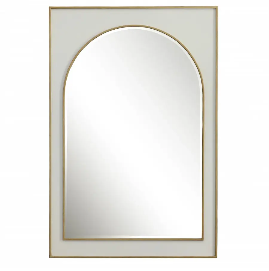 Crisanta Arch Mirror in Gloss White with Antiqued Gold Leaf Trim