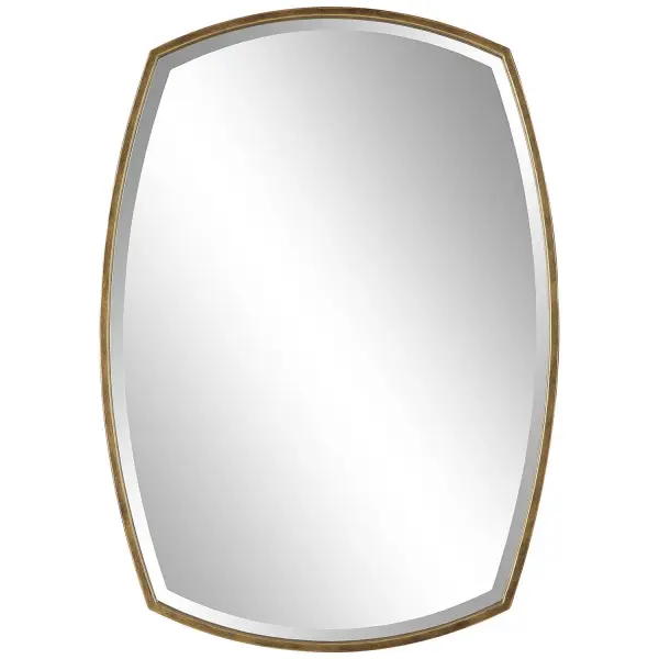 This Shapely Mirror Features An Iron Frame Finished In A Heavily Antiqued Gold With Outer Curves For An Updated Appeal To The Traditional Rectangle. Mirror Has A 1" Bevel. May Be Hung Horizontal Or Vertical. Collection: Varenna Designer: David Frisch Finish: Antiqued Gold Width: 27.13" Height: 38.13" Length: 1.88" Weight: 21.00 lb Extension from Wall: 1.88" Material: Iron, Mirror, Mdf Country of Origin: China Safety Rating: Indoor Only