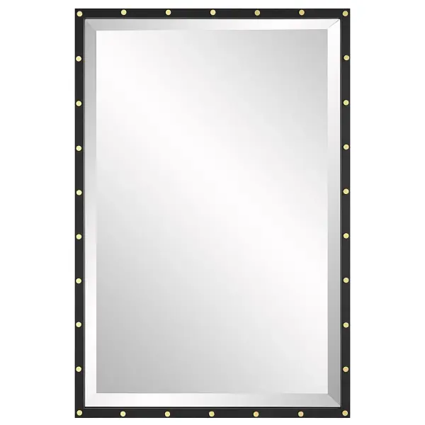 This Urban Industrial Design Features An Iron Frame Finished In Matte Black Adorned With Plated Brass Smooth Screw Caps. Mirror Has A Generous 1 1/4" Bevel. May Be Hung Horizontal Or Vertical. Collection: Benedo Designer: Grace Feyock Finish: Matte Black Width: 24.00" Height: 35.88" Length: 1.13" Weight: 20.00 lb Extension from Wall: 1.13" Material: Iron, Mirror, Mdf, Copper Country of Origin: China Safety Rating: Indoor Only