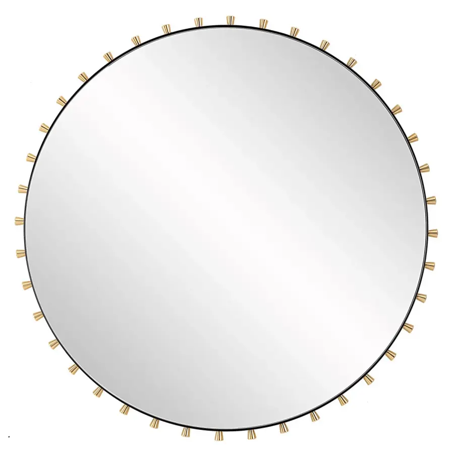 Cosmopolitan Round Mirror in Matte Black with Brass Pegs
