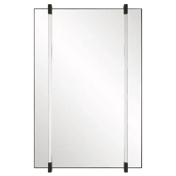 The Ladonna Mirror Has A Matte Black Iron Frame Featuring Square Acrylic Rods That Are Suspended Over A Floating, Polished Edge Mirror For A Dramatic 3-dimentional Appeal. May Be Hung Vertical And Horizontal. Collection: Ladonna Designer: Grace Feyock Finish: Matte Black Width: 24.25" Height: 37.38" Length: 2.00" Weight: 22.00 lb Extension from Wall: 2.00" Material: Mirror, Mdf, Iron, Acrylic Country of Origin: China Safety Rating: Indoor Only