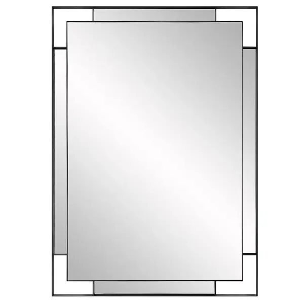 The Stellan Mirror Features A Strap Style Frame Finished In A Sleek Matte Black Surrounding A Floating Polished Edge Mirror With Accompanying Side Mirrors For Added Visual Dimension. May Be Hung Vertical And Horizontal. Collection: Stellan Designer: Grace Feyock Finish: Matte Black Width: 27.75" Height: 39.63" Length: 1.13" Weight: 29.00 lb Extension from Wall: 1.13" Material: Mirror, Mdf, Iron Country of Origin: China Safety Rating: Indoor Only