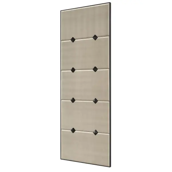 This Oversized Mirror Features Antique Style Mirrors With A Petite Bevel For An Updated Traditional Appeal Surrounded By A Slim Black Iron Frame Accented With Matching Metal Studded Medallions. May Be Hung Horizontal Or Vertical. Collection: Serchio Designer: Grace Feyock Finish: Black Iron Width: 30.00" Height: 80.00" Length: 2.00" Weight: 82.00 lb Extension from Wall: 2.00" Material: Iron, Mirror, Mdf Country of Origin: Vietnam Safety Rating: Indoor Only