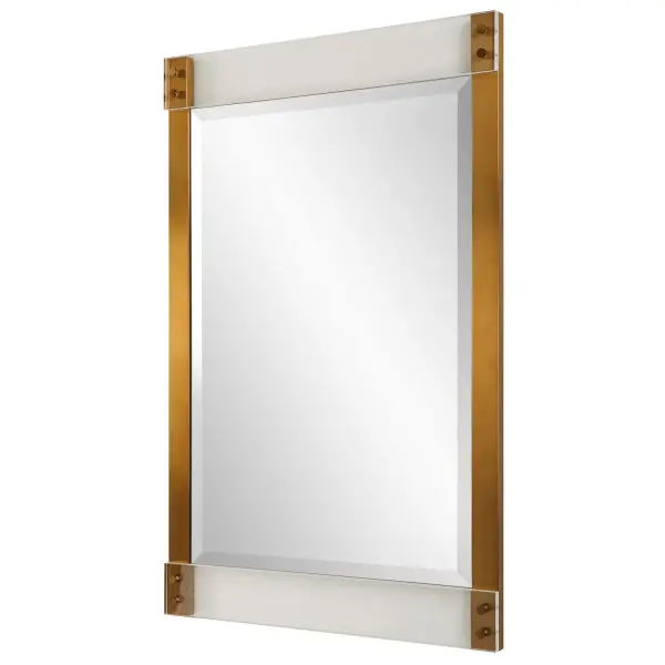 The Nera Mirror Features Stainless Steel Sides Finished In A Plated Brass, Anchoring Thick Acrylic Bands. Mirror Has A 1" Bevel And May Be Hung Horizontal Or Vertical. Collection: Nera Designer: Grace Feyock Finish: Plated Brass Width: 28.00" Height: 44.00" Length: 2.00" Weight: 35.00 lb Extension from Wall: 2.00" Material: Stainless Steel, Acrylic, Mirror, Mdf Country of Origin: China Safety Rating: Indoor Only