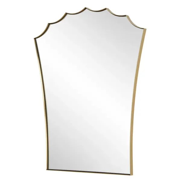 The Monarch Vanity Mirror Is Crafted With A Sleek Stainless Steel Frame Finished In Plated Antique Brass. Its Scalloped Arched Top And Curved Tapered Sides Add A Touch Of Sophistication, Surrounding A Floating Polished Edge Mirror That Enhances Any Room's Ambiance. Collection: Monarch Designer: Jim Parsons Finish: Antique Brass Width: 24.00" Height: 30.50" Length: 1.00" Weight: 16.75 lb Extension from Wall: 1.00" Material: Stainless Steel, Mirror, Mdf Country of Origin: China Safety Rating: Indoor Only