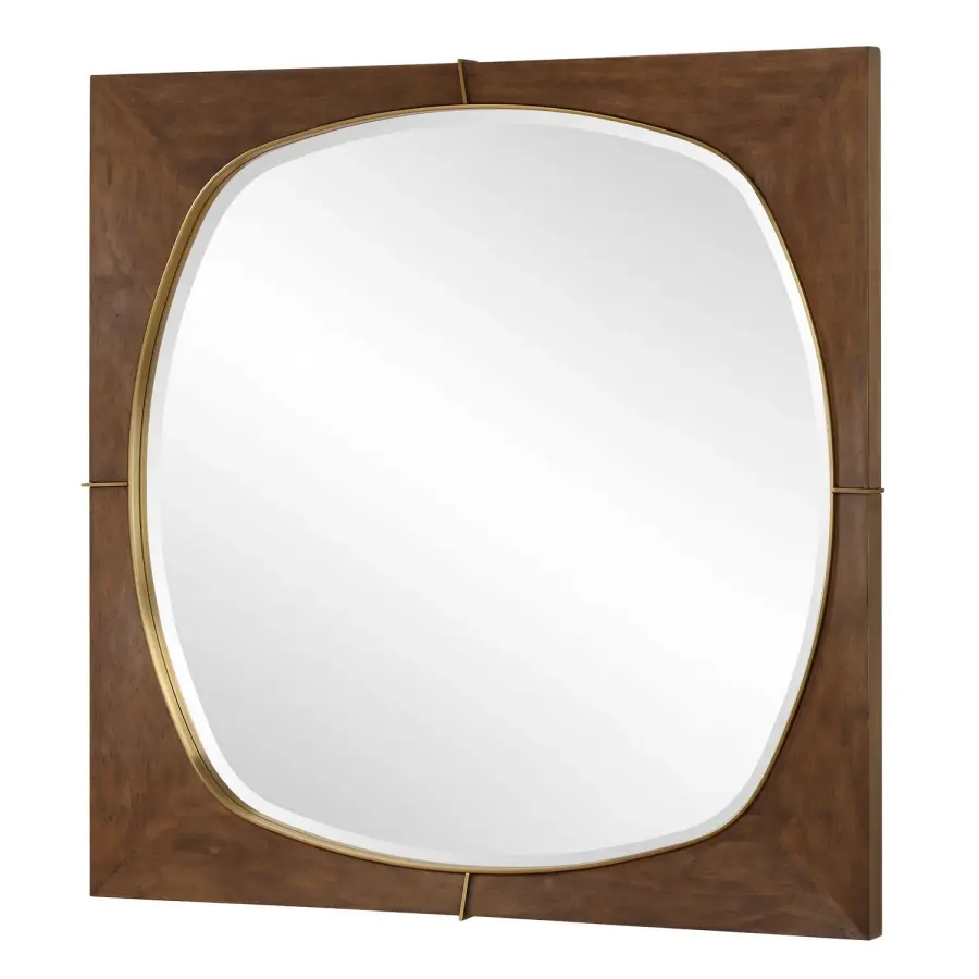 Garonne Square Mirror in Plated Brass