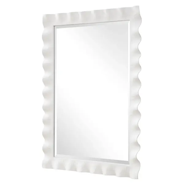 This Mirror Features A Hand Forged Metal Frame Finished In A Semi-gloss White With An Organic, Scalloped Edge Design. A Generous 1" Bevel Is Added To This Piece, Which May Be Hung Horizontal Or Vertical. Collection: Haya Designer: Grace Feyock Finish: White Width: 28.25" Height: 40.00" Length: 3.00" Weight: 21.00 lb Extension from Wall: 3.00" Material: Mirror, Iron, Mdf Country of Origin: China Safety Rating: Indoor Only