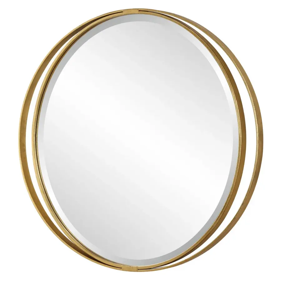Rhodes Round Mirror in Antiqued Gold Leaf