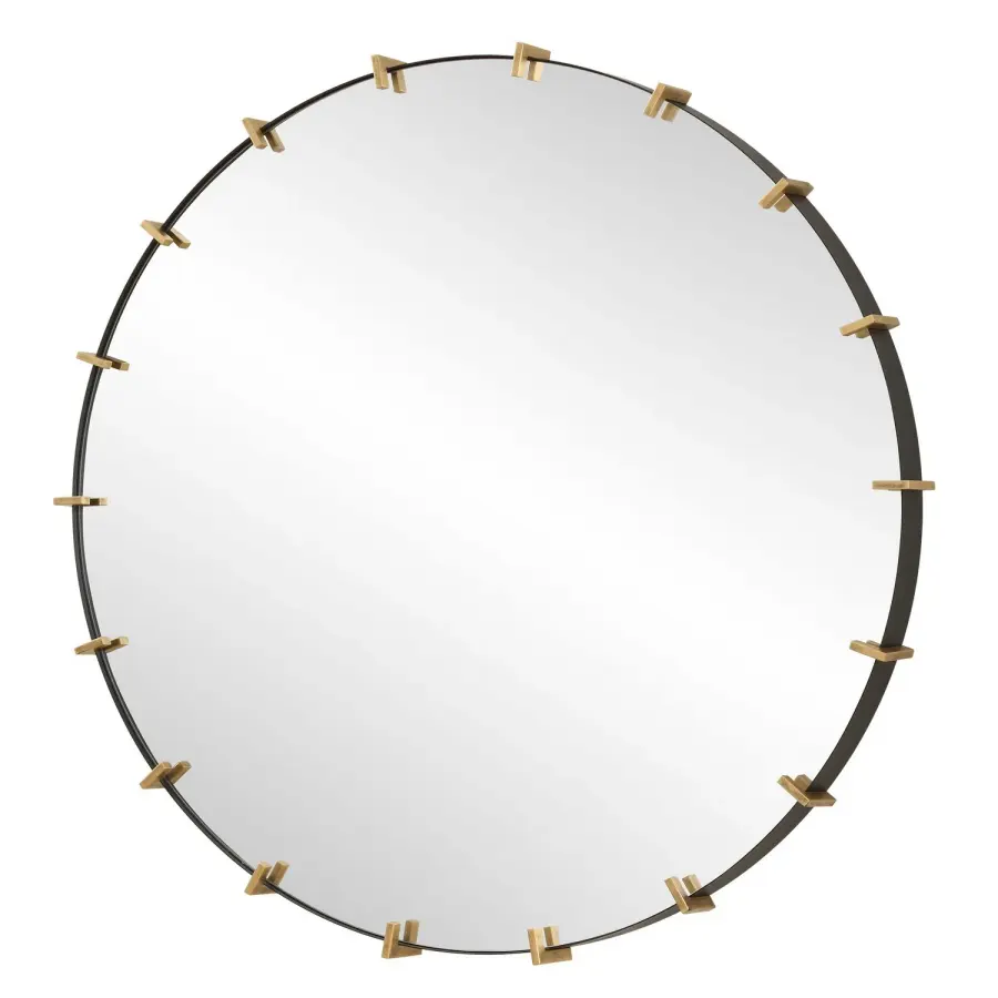 Pali Round Mirror in Antiqued Brushed Gold