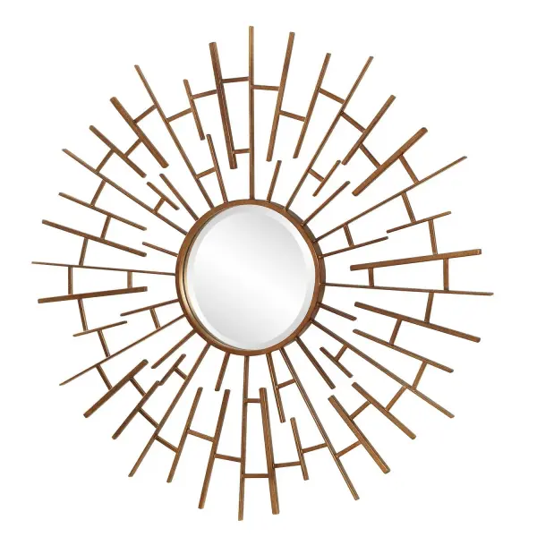 Framed By A Unique Maze Of Interlocking Iron Rods In Alternating Sizes, The Tangled Round Mirror Is Finished In An Densely Antiqued Golden Bronze And Has A Generous 1" Bevel. Collection: Tangled Designer: Renee Wightman Finish: Antiqued Golden Bronze Width: 48.00" Height: 47.75" Length: 2.75" Weight: 14.00 lb Extension from Wall: 2.75" Material: Iron, Mdf, Glass Country of Origin: China Safety Rating: Indoor Only