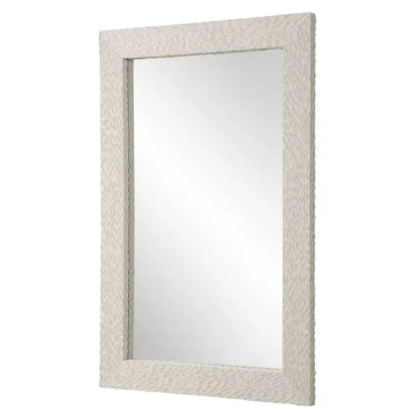 The Everett Mirror Features A Man-made Stone Veneer, Characterized By A Heavily Textured Surface, Finished In A Rich Aged Ivory. Mirror Has A Generous 1 1/4" Bevel. May Be Hung Horizontal Or Vertical. Collection: Everett Designer: Grace Feyock Finish: Aged Ivory Width: 39.63" Height: 59.63" Length: 2.00" Weight: 80.00 lb Extension from Wall: 2.00" Material: Mirror, Man Made Stone, Mdf Country of Origin: Cambodia Safety Rating: Indoor Only