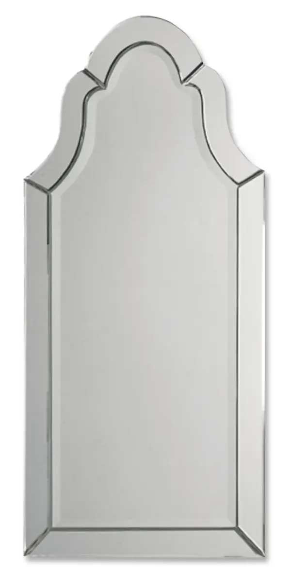 This Frameless, Arched Mirror Has Polished Edges For A Smooth, Clean Finish. The Etching And V-grooves Give Wonderful Character To This Beveled Mirror. Collection: Hovan Designer: Grace Feyock Finish: Beveled Mirrors Notes: The etching and v-grooves give wonderful character to this beveled mirror. Width: 20.50" Height: 43.50" Length: 1.00" Weight: 25.30 lb Extension from Wall: 1.00" Bulb Type: tbn Material: Wood & Mirrors Country of Origin: Cambodia Safety Rating: Indoor Only