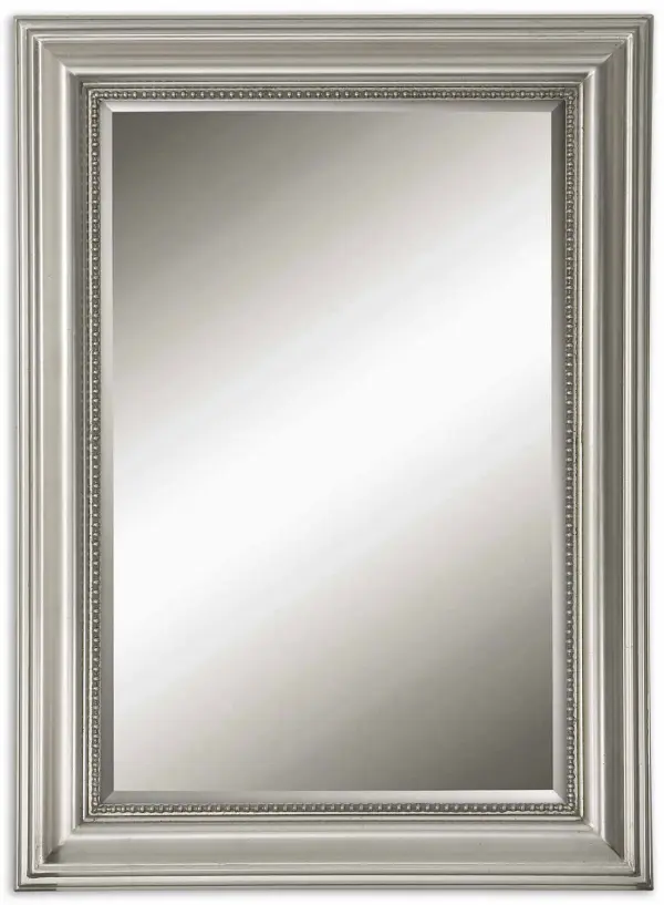 This Decorative Mirror Features A Wood Frame Finished In Silver Leaf With A Gray Glaze. Mirror Is Beveled And May Be Hung Horizontal Or Vertical. Collection: Stuart Silver Finish: Metallic Silver Leaf w/Light Gray Glaze Notes: This decorative mirror features a wood frame finished in silver leaf with a gray glaze. Mirror is beveled. Width: 26.75" Height: 36.75" Length: 1.50" Weight: 20.00 lb Extension from Wall: 1.50" Material: Wood Country of Origin: China Safety Rating: Indoor Only