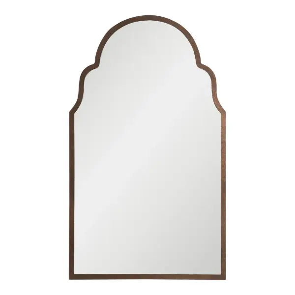 This Shaped Mirror Features A Hand Forged Metal Frame Finished In Lightly Textured, Dark Brown With Burnished Edges And Gold Highlights. Collection: Brayden Designer: Grace Feyock Finish: Dark Brown w/Burnished Edges Width: 24.25" Height: 40.75" Length: 1.00" Weight: 20.00 lb Extension from Wall: 1.00" Material: Metal & Mdf Country of Origin: Cambodia Safety Rating: Indoor Only