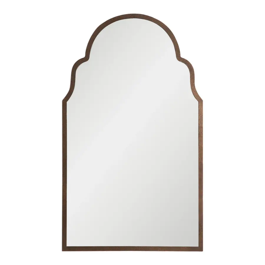 Brayden Shaped Wall Mirror in Dark Brown with Burnished Edges