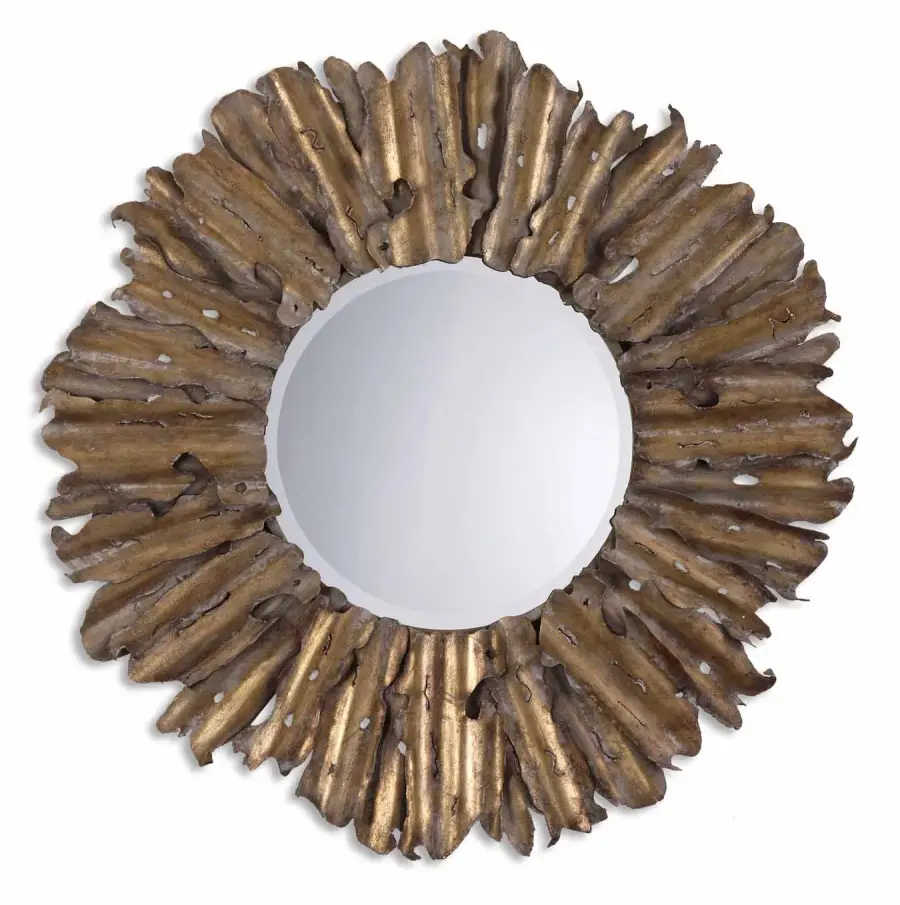 Hemani Round Mirror in Antiqued Gold Leaf