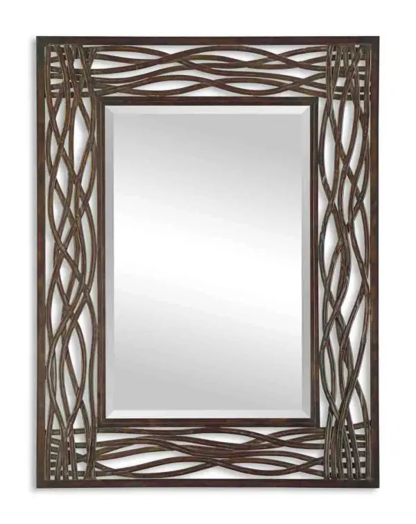 Frame Is Made Of Hand Forged Metal Finished In Distressed Mocha Brown With Black Undertones And Golden Brown Highlights. Mirror Has A Generous 1 1/4" Bevel And May Be Hung Horizontal Or Vertical. Collection: Dorigrass Designer: Grace Feyock Finish: Golden Brown Highlights Notes: Frame is made of hand forged metal finished in distressed mocha brown with black undertones and golden brown highlights Width: 32.00" Height: 42.00" Length: 0.50" Weight: 28.00 lb Extension from Wall: 0.50" Material: Metal Country of Origin: China Safety Rating: Indoor Only