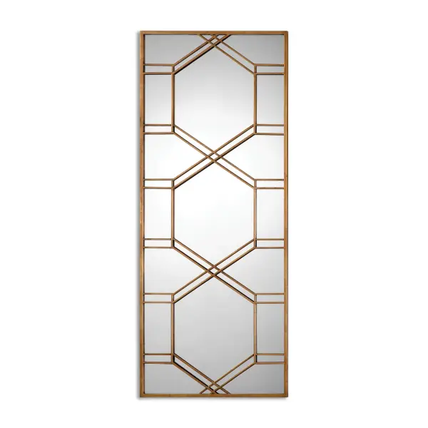Decorative Mirror Featuring A Narrow, Metal Frame Finished In Heavily Antiqued, Gold Leaf. May Be Hung Horizontal Or Vertical. Collection: Kennis Designer: Grace Feyock Finish: Antiqued Gold Leaf Width: 29.00" Height: 70.00" Length: 1.50" Weight: 50.00 lb Extension from Wall: 1.50" Bulb Type: tbn Material: Metal, Mirror, Mdf Country of Origin: China Safety Rating: Indoor Only