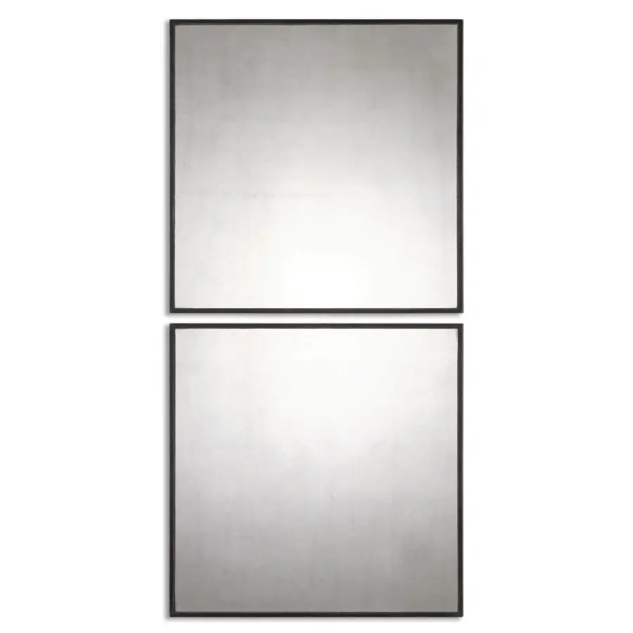 Matty Squares Mirror, Set of 2 in Aged Black w/Red