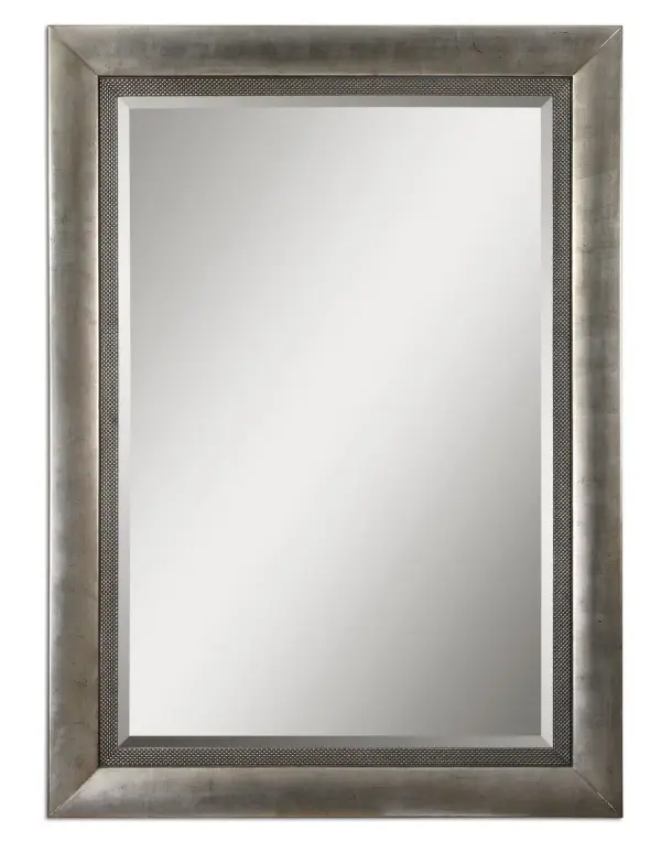 This Stately Mirror Features A Wood Frame Finished In Antiqued Silver Leaf With Black Undertones And A Gray Glaze. Mirror Has A Generous 1 1/4" Bevel And May Be Hung Horizontal Or Vertical. Collection: Gilford Designer: Grace Feyock Finish: Antiqued Silver Leaf w/Black Notes: This stately mirror features a wood frame finished in antiqued silver leaf with black undertones and a gray glaze. Width: 62.13" Height: 86.13" Length: 2.38" Weight: 130.00 lb Extension from Wall: 2.38" Material: Wood Country of Origin: China Safety Rating: Indoor Only