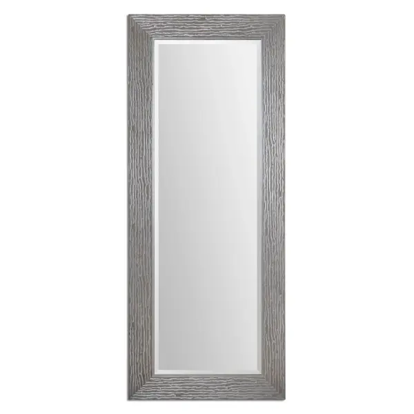 Frame Has A Metallic Silver Finish With A Heavy, Taupe-gray Wash. Mirror Has A Generous 1 1/4" Bevel And May Be Hung Horizontal Or Vertical. Collection: Amadeus Designer: Grace Feyock Finish: Metallic Silver w/Heavy Taupe Gray Width: 33.50" Height: 81.50" Length: 1.50" Weight: 62.00 lb Extension from Wall: 1.50" Material: Fir Country of Origin: China Safety Rating: Indoor Only