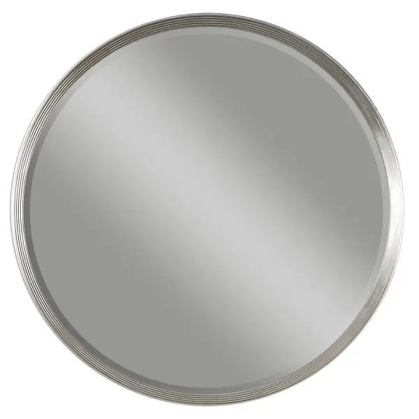 Frame Features A Stepped Profile With Silver Leaf Finish And Black Outer Edge. Mirror Has A Generous 1 1/4" Bevel. Collection: Serenza Designer: Jim Parsons Finish: Silver Leaf w/Black Width: 42.00" Height: 42.00" Length: 2.50" Weight: 27.60 lb Extension from Wall: 2.50" Material: Pu / Mdf / Glass Country of Origin: China Safety Rating: Indoor Only