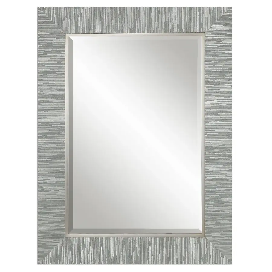 Belaya Blue-Gray and Silver Striped Wood Mirror