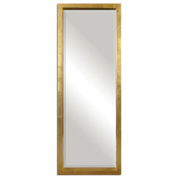 This Stately Mirror Features A Deep, Solid Wood Frame With A Lightly Antiqued Gold Leaf Finish. Mirror Has A Generous 1 1/4" Bevel And May Be Hung Horizontal Or Vertical. Collection: Edmonton Designer: Grace Feyock Finish: Antiqued Gold Leaf Width: 27.50" Height: 75.50" Length: 4.50" Weight: 70.00 lb Extension from Wall: 4.50" Material: Pine Country of Origin: China Safety Rating: Indoor Only