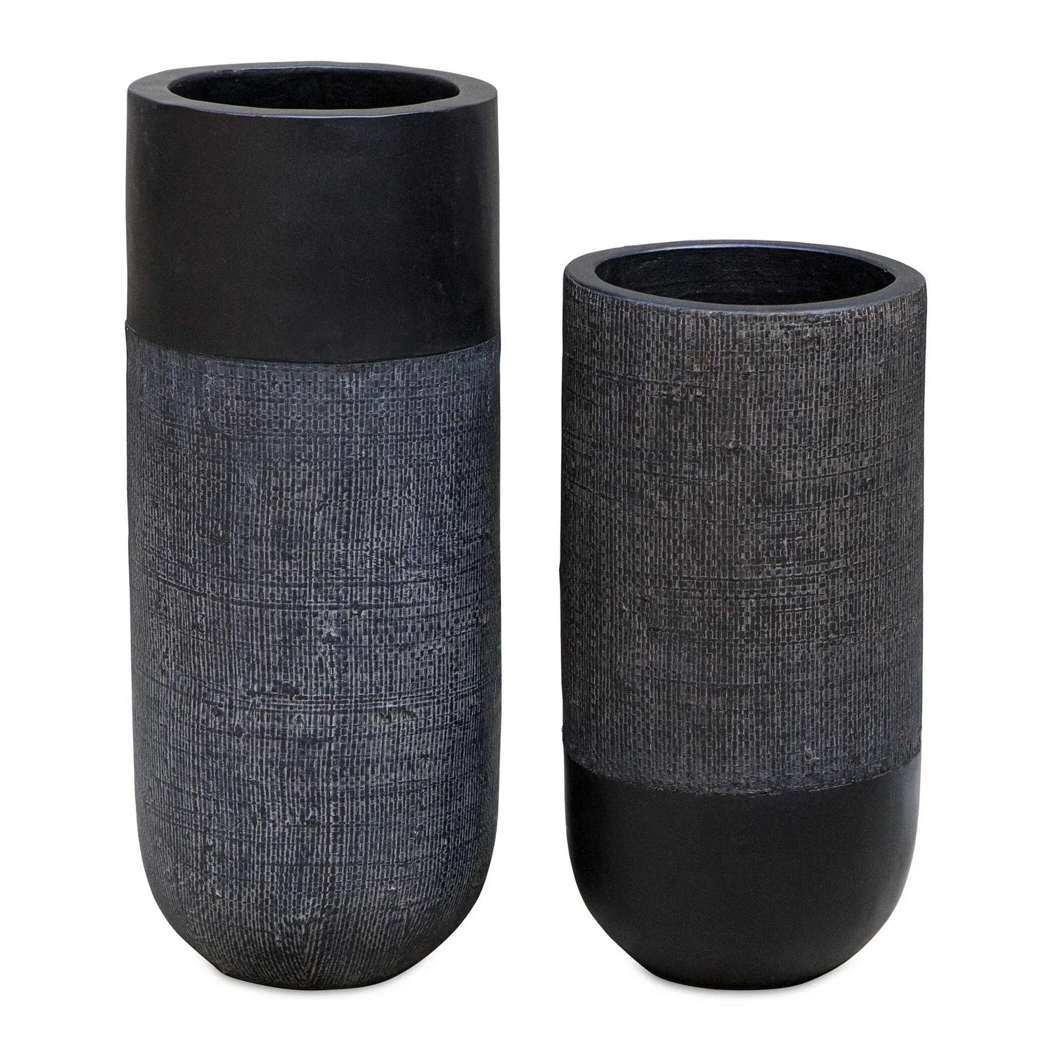Woven Shadow Vases, Set/2 in Black Terracotta