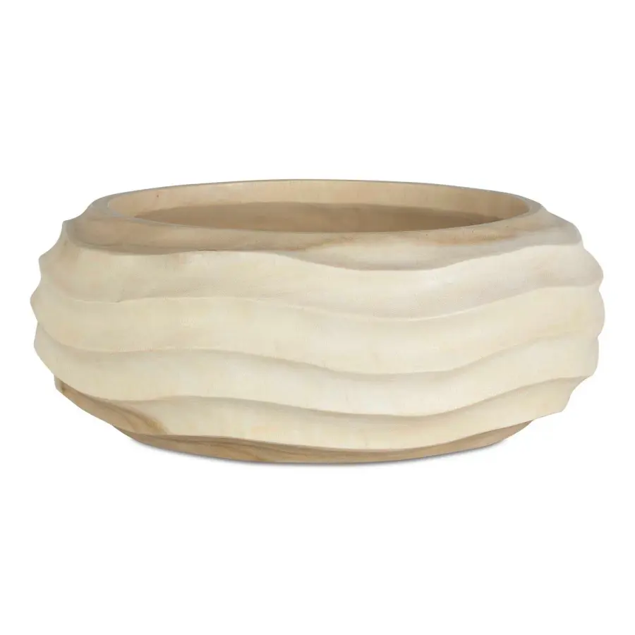 Waveform Bleached Suar Wood Sculptural Bowl