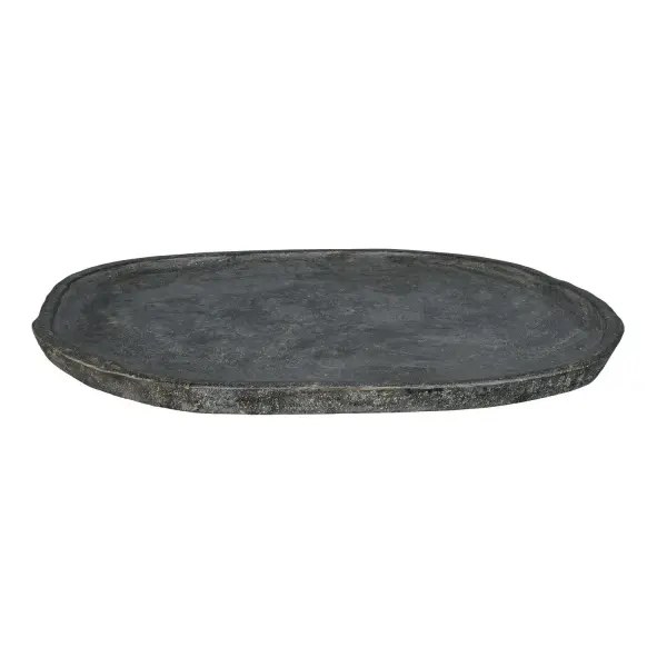 Handcrafted from solid river stone with a deep charcoal finish, this low tray brings organic texture to indoor or outdoor decor as a base for candles and botanicals.