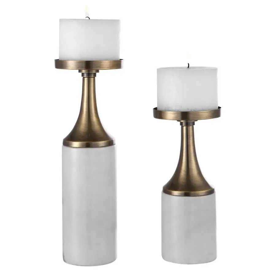 Castiel Candleholders, Set of 2 in Antique Brushed Brass