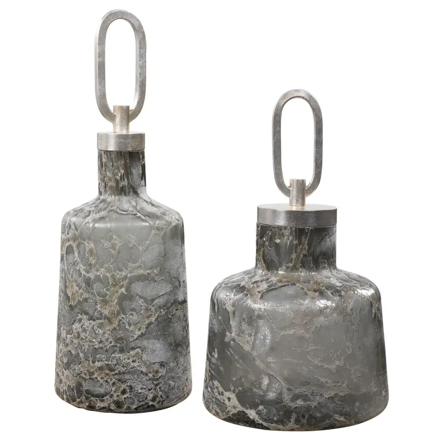 Storm Bottles, Set of 2 in Charcoal, Taupe, and Silver