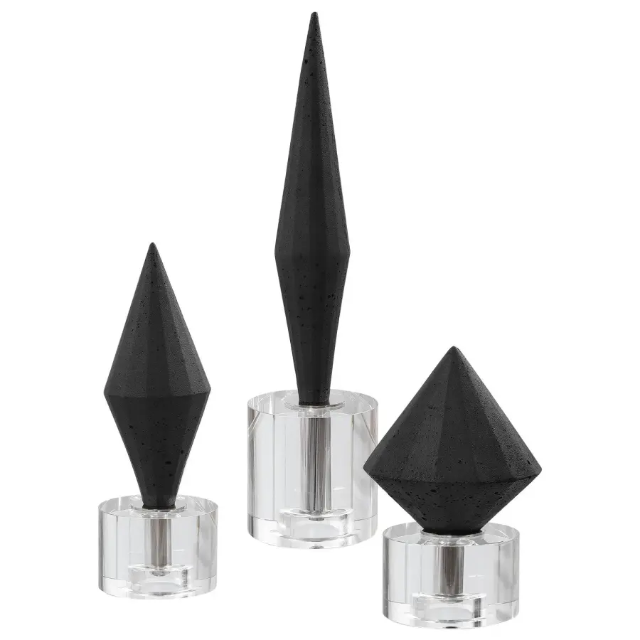 Alize Sculptures, Set of 3 - Marble Atop Crystal Bases