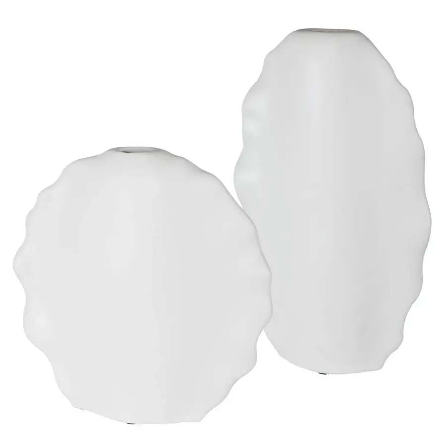 Ruffled Vases, Set of 2 in Matte White