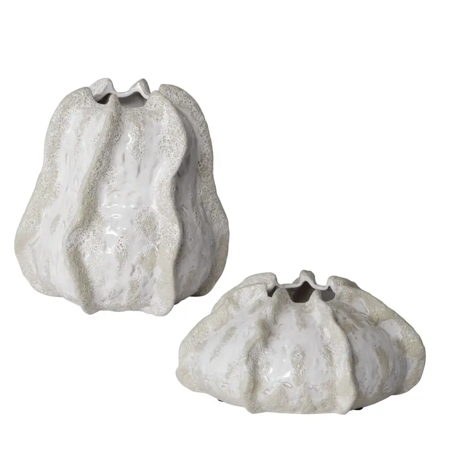 Uttermost Urchin Ivory And Beige Ceramic Vases, Set of 2