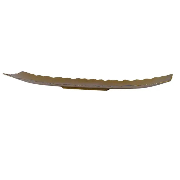 Cast aluminum tray with a rough-cut, polished edge in textured gold. Substantial proportions make it a statement decorative accent for tabletop styling.