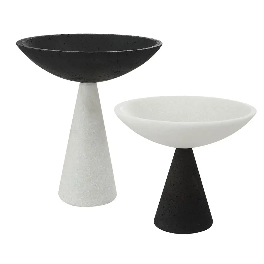 Antithesis Bowls, Set of 2 in Black and White Granulated Marble